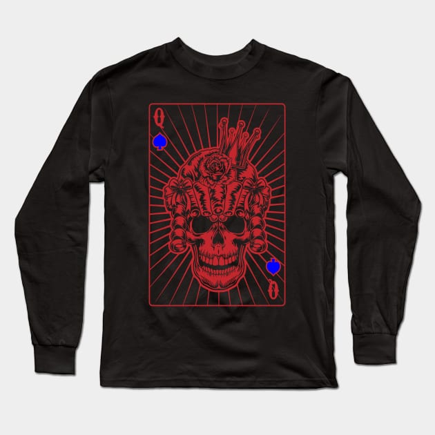 Queen of Spades Red Skull Long Sleeve T-Shirt by Ravensdesign